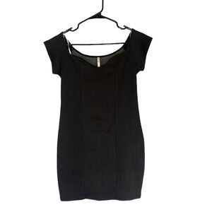 Charlotte Russe Zinga Black Sheer Bow Detail Short Sleeve Dress Women Sz L